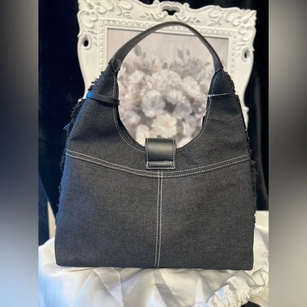 🖤True Religion Black Frayed Denim Hobo Bag🖤NWT